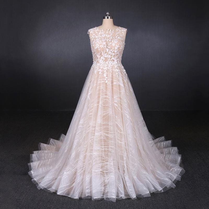 a line lace sleeveless elegant wedding dress, backless long bridal dresses dmq27 a line lace sleeveless elegant wedding dress, backless long bridal dresses dmq27