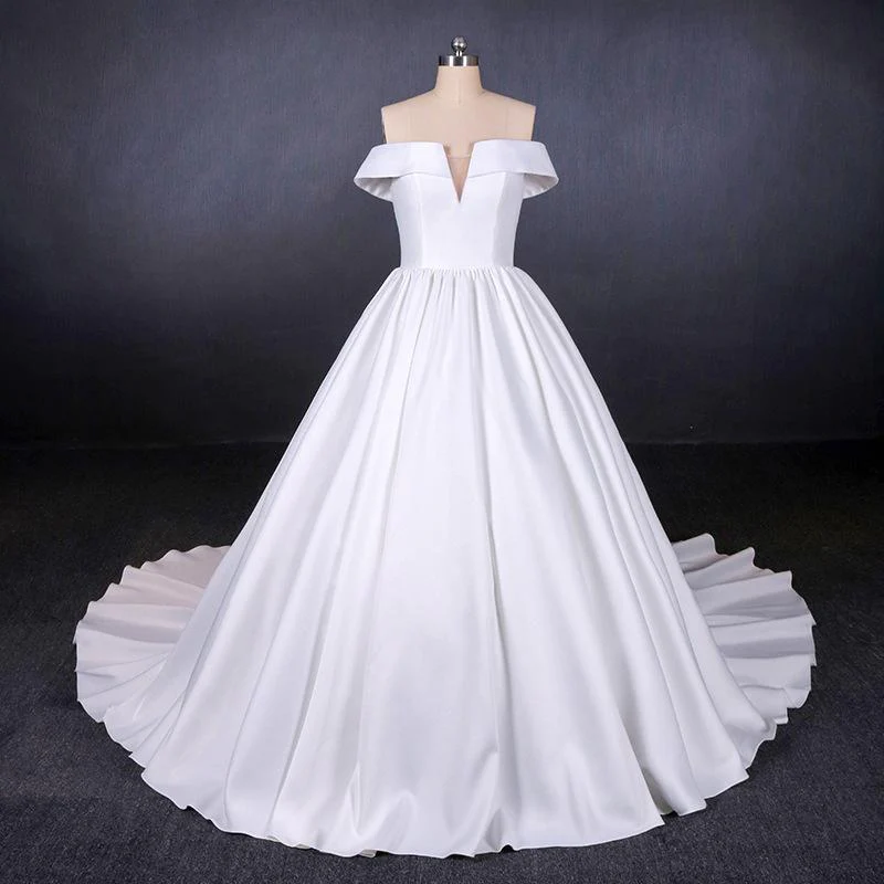 off the shoulder white ball gown simple wedding dress, satin bridal gown dmq20 off the shoulder white ball gown simple wedding dress, satin bridal gown dmq20