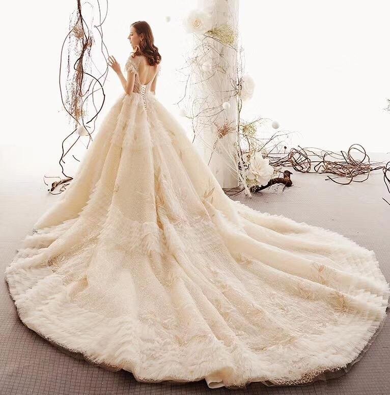 princess high neck ball gown wedding dresses, short sleeves bridal dress dmk1 princess high neck ball gown wedding dresses, short sleeves bridal dress dmk1