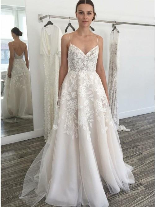 cheap spaghetti straps backless off white wedding dress with lace appliques dmk44 cheap spaghetti straps backless off white wedding dress with lace appliques dmk44