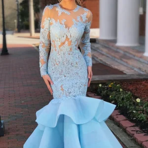 import placeholder for elegant long sleeves mermaid blue lace l 160218638