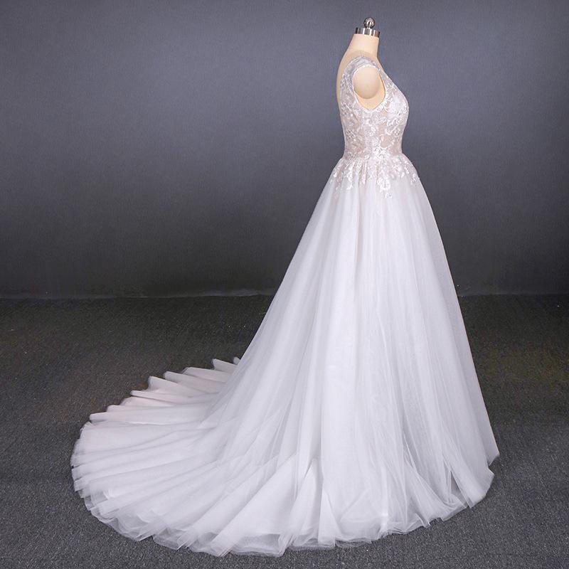 stunning a line v neck tulle lace appliques wedding dresses, bridal dress dmq12 stunning a line v neck tulle lace appliques wedding dresses, bridal dress dmq12
