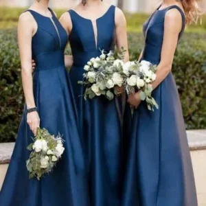 Wedding Party Dresses import placeholder for simple a line satin navy blue bridmsmaid 160220766