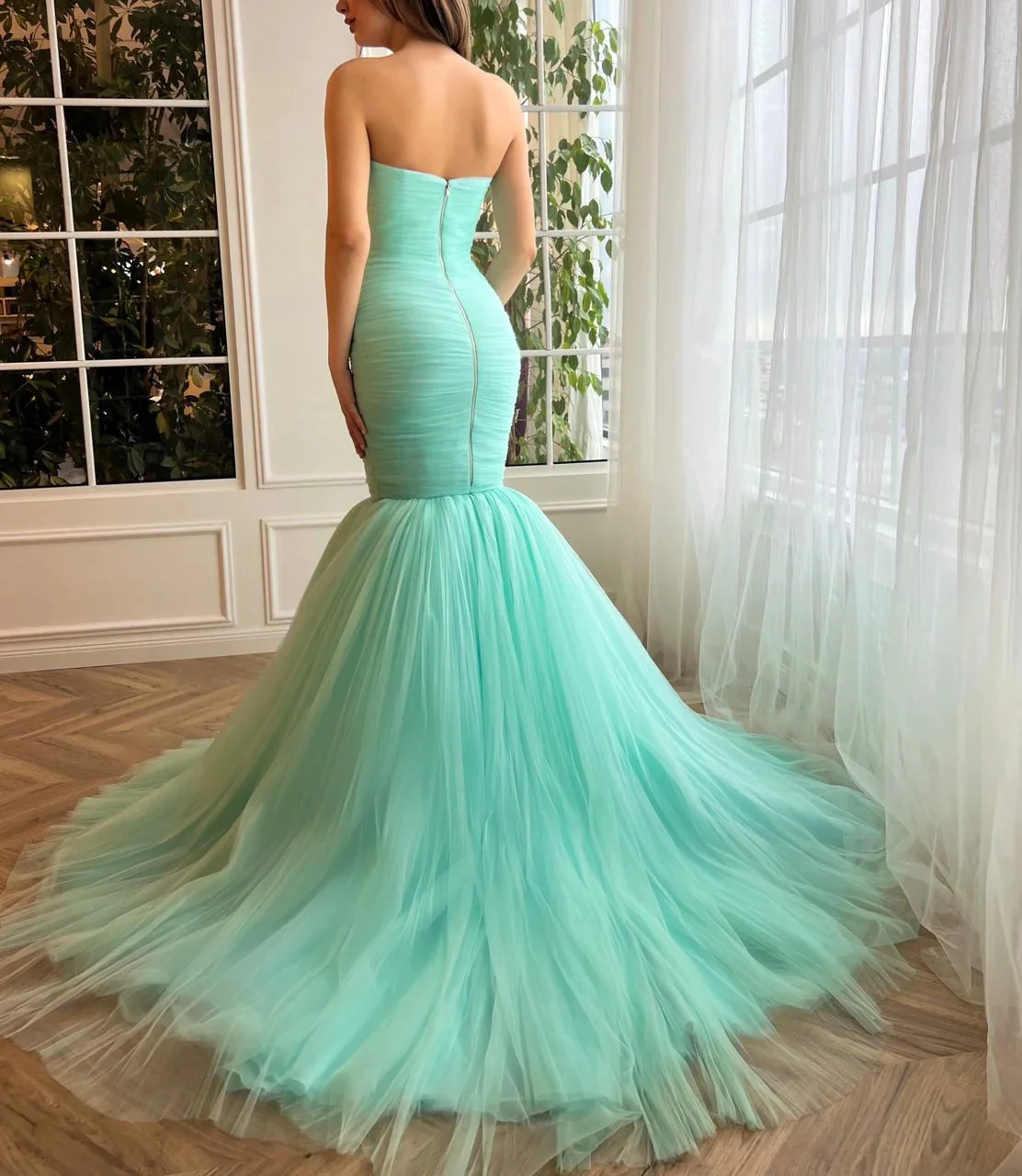sweetheart mint green mermaid tulle prom dress, strapless formal evening gown dmp267 sweetheart mint green mermaid tulle prom dress, strapless formal evening gown dmp267