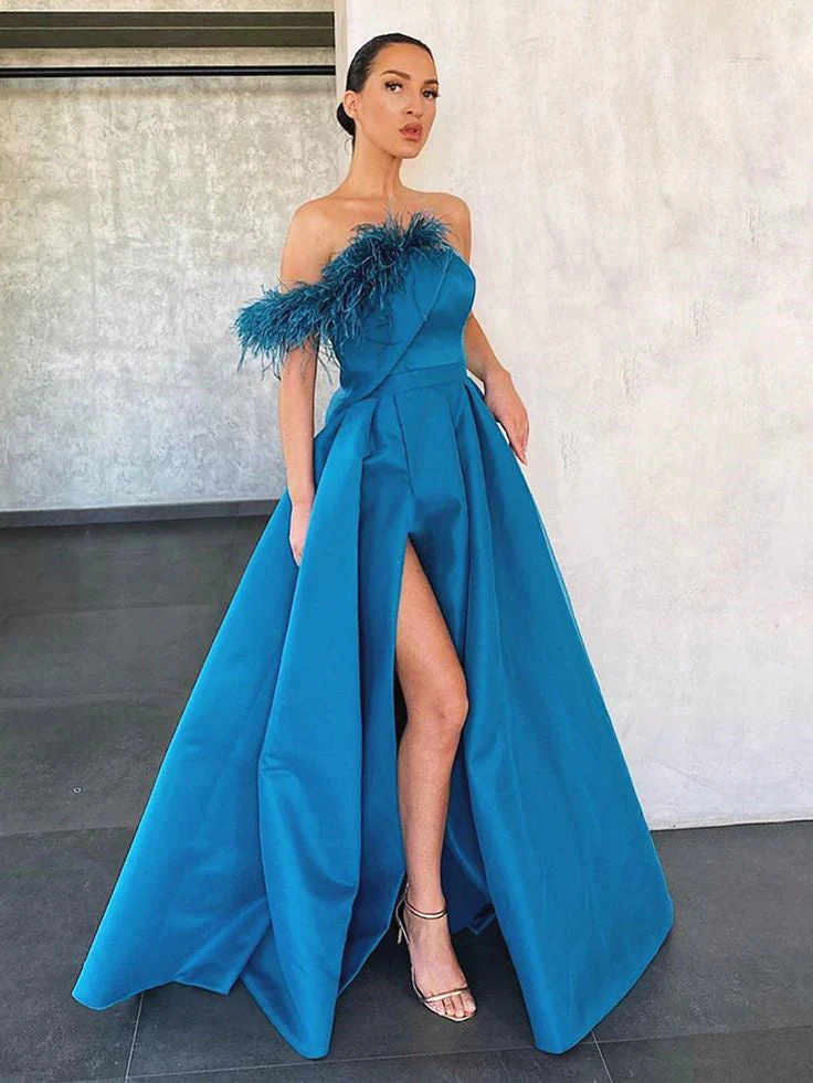 a line peacock blue satin long prom dresses, strapless formal evening dresses dm1959 a line peacock blue satin long prom dresses, strapless formal evening dresses dm1959