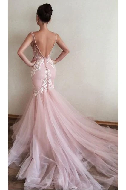 sexy appliques v neck mermaid long formal pink tulle prom gown dm845 sexy appliques v neck mermaid long formal pink tulle prom gown dm845