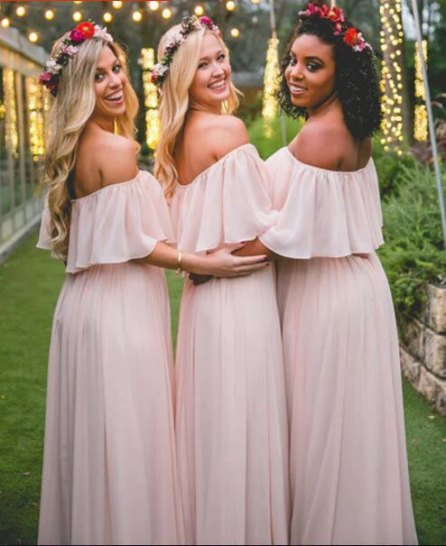 simple pink off the shoulder pink ruffles long bridesmaid dresses dma55 simple pink off the shoulder pink ruffles long bridesmaid dresses dma55
