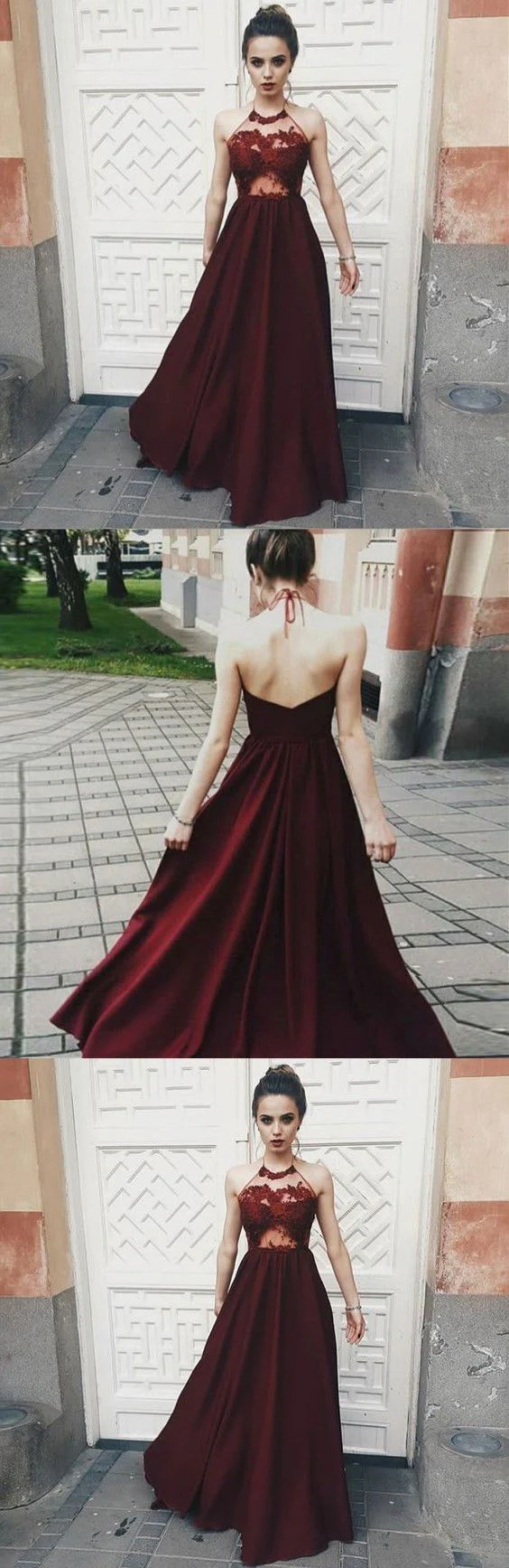 sexy halter dark burgundy long sleeveless prom dresses with appliques dm733 sexy halter dark burgundy long sleeveless prom dresses with appliques dm733
