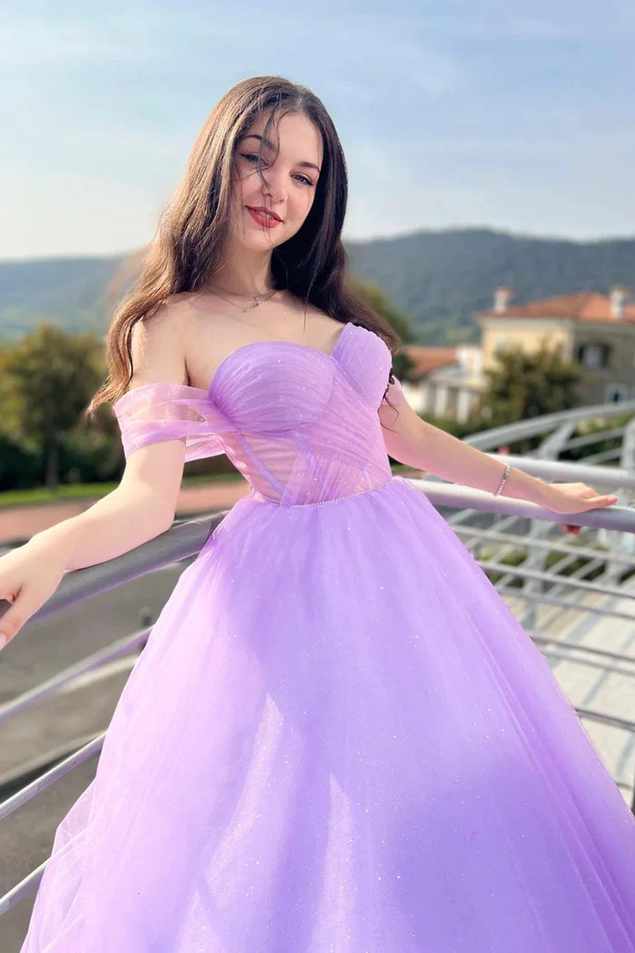 lavender tulle long a line prom dress, off shoulder evening party dress dmp290 lavender tulle long a line prom dress, off shoulder evening party dress dmp290