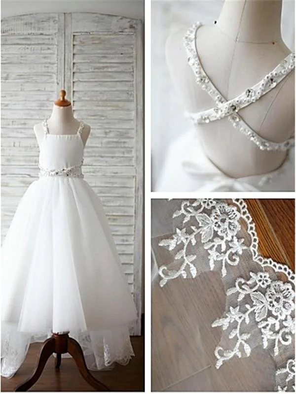 a line/princess spaghetti straps sleeveless beading organza flower girl dresses with lace dm721 a line/princess spaghetti straps sleeveless beading organza flower girl dresses with lace dm721