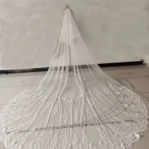 import placeholder for ivory lace appliqued tulle wedding veil 160220784