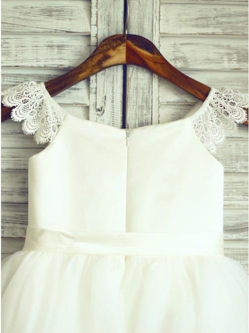 a line round neck white flower girl dress with sash lace dmp26 a line round neck white flower girl dress with sash lace dmp26