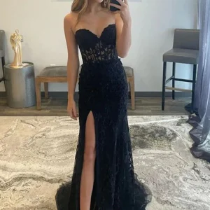 Evening Dresses import placeholder for strapless mermaid black lace long prom d 160218806