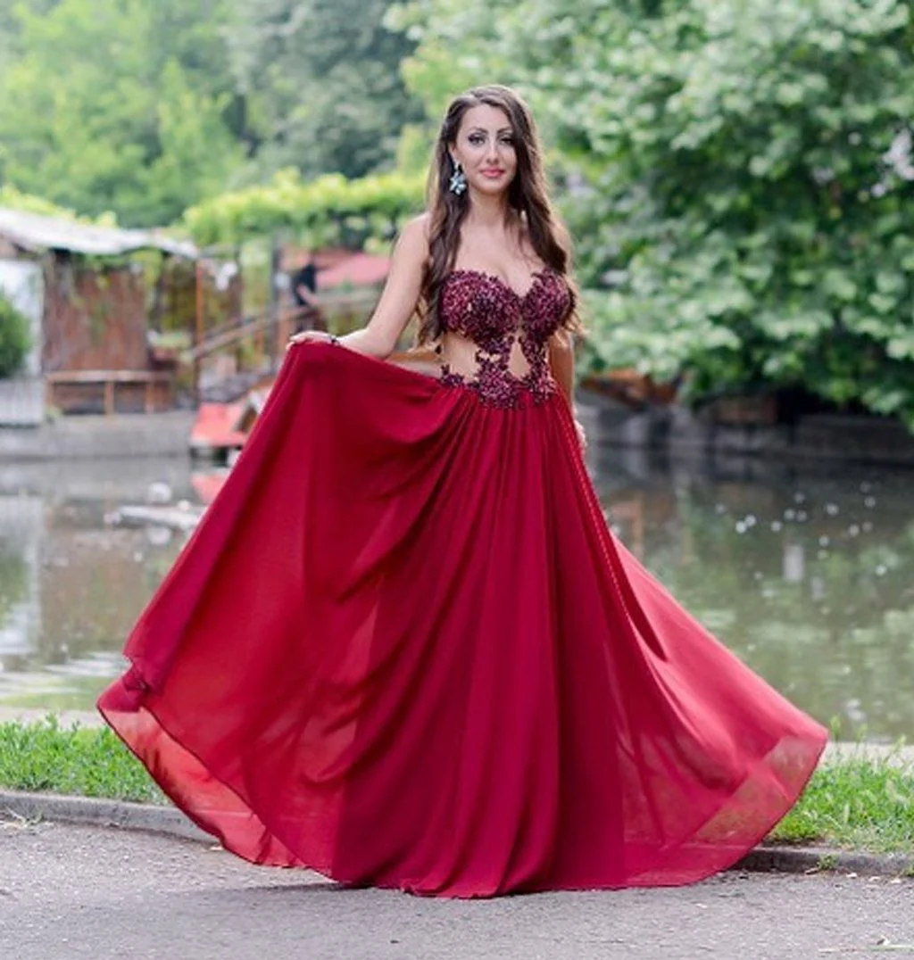 appliques beading strapless red a line chiffon see through fashion prom dress dm672 appliques beading strapless red a line chiffon see through fashion prom dress dm672
