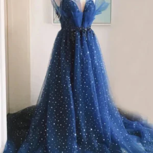 import placeholder for unique v neck beaded blue long prom dres 160218942