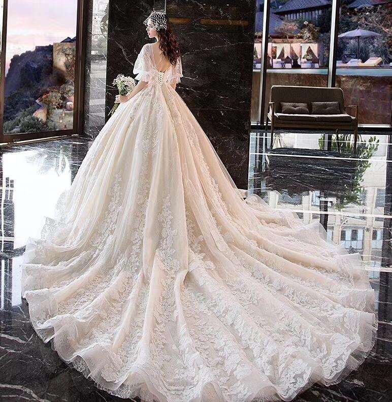 charming half sleeves ball gown wedding dresses, appliques v neck bridal dress dmk2 charming half sleeves ball gown wedding dresses, appliques v neck bridal dress dmk2