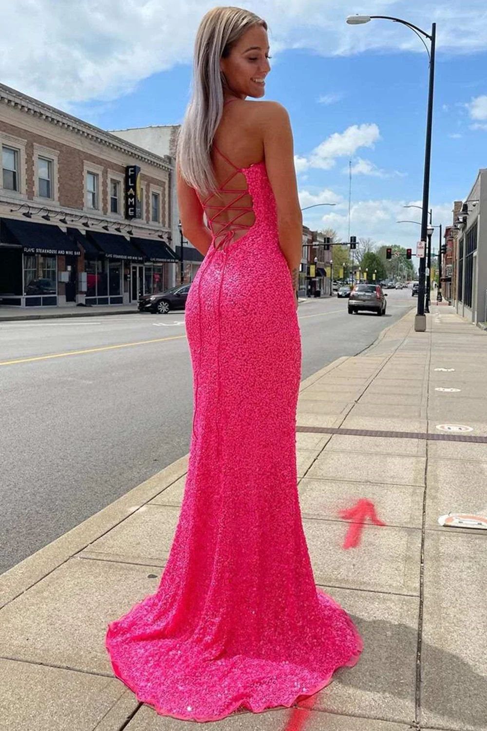glitter hot pink mermaid sparkly prom dresses with slit, long evening dresses dmp105 glitter hot pink mermaid sparkly prom dresses with slit, long evening dresses dmp105