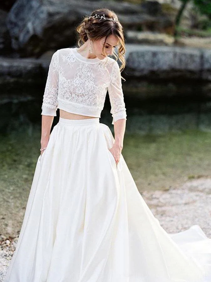 ivory lace top two pieces wedding dresses gorgegous sweep train wedding gowns with pockets dmp84 ivory lace top two pieces wedding dresses gorgegous sweep train wedding gowns with pockets dmp84