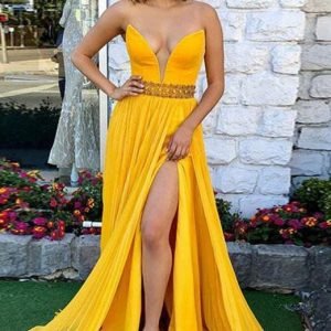import placeholder for strapless long yellow prom dress with be 160219412