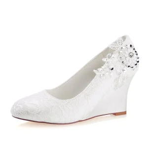 import placeholder for ivory wedge lace wedding shoes with bead 160220844