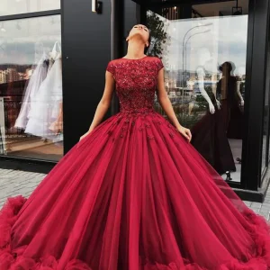 import placeholder for red tulle appliques ball gown prom dress 160220302