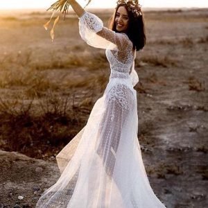 Wedding Dresses import placeholder for a line v neck long sleeves beach wedding 160220009