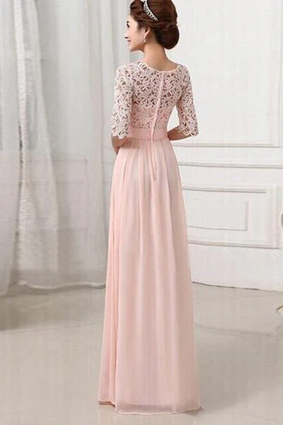 half sleeves pink lace chiffon bridesmaid dresses,simple prom dresses dmo82 half sleeves pink lace chiffon bridesmaid dresses,simple prom dresses dmo82