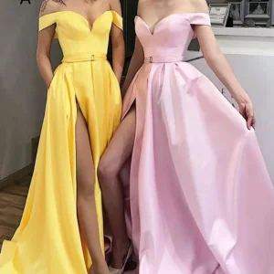 Evening Dresses import placeholder for simple a line satin off the shoulder lon 160218692