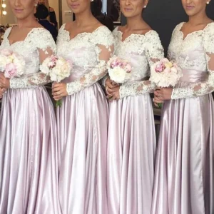 Wedding Party Dresses import placeholder for beautiful a line long sleeves pink bridm 160221078