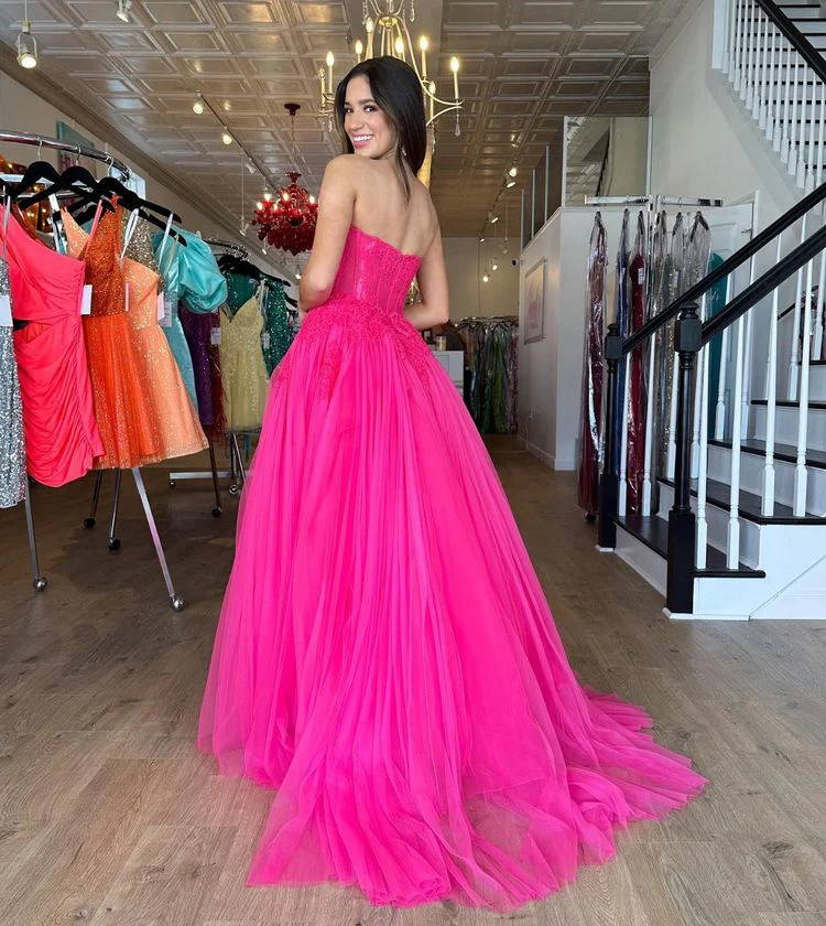 chic a line tulle sweetheart long prom dress fuchsia elegant evening dress dmp303 chic a line tulle sweetheart long prom dress fuchsia elegant evening dress dmp303