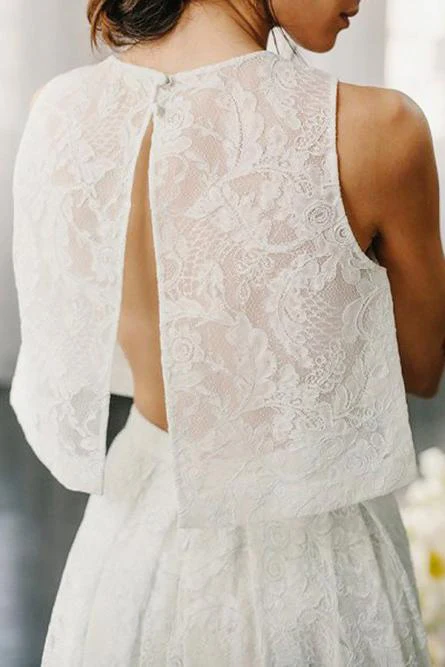 two piece open back sweep train ivory lace wedding dress with pockets dms33 two piece open back sweep train ivory lace wedding dress with pockets dms33
