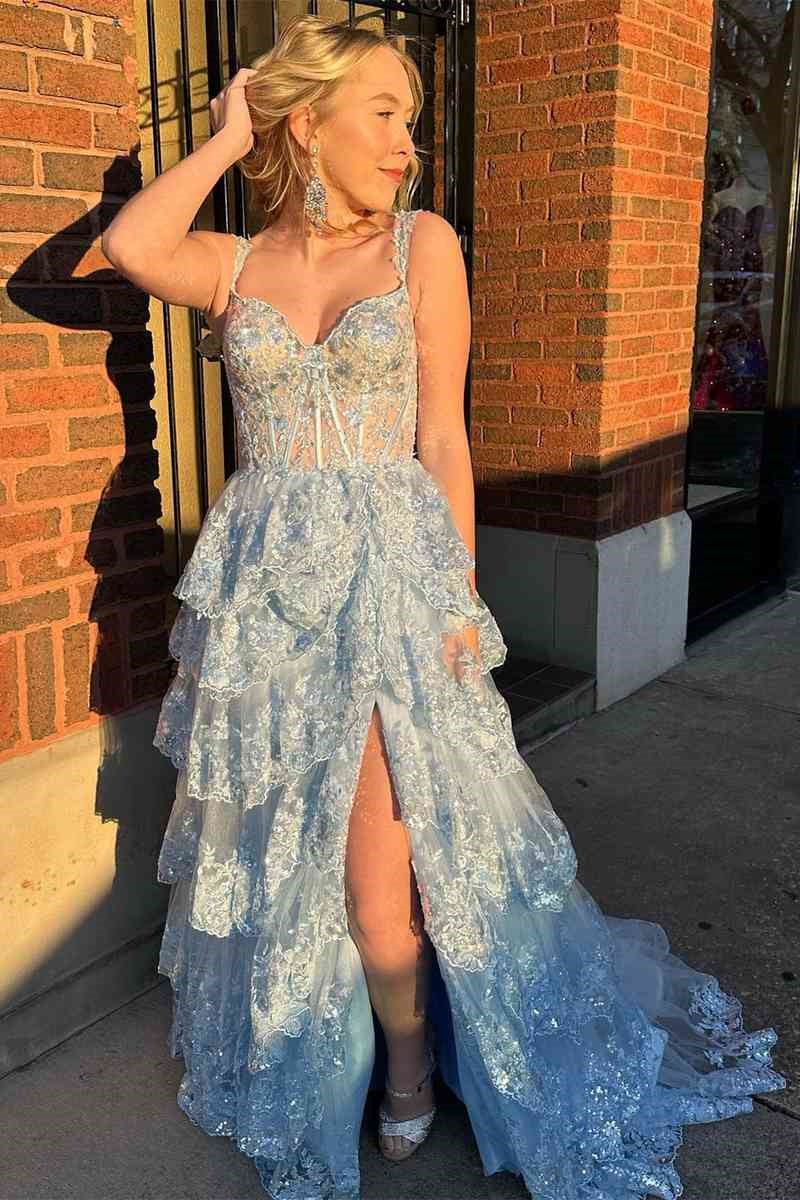 light blue corset lace tiered tulle long formal prom dress evening dresses dmp315 light blue corset lace tiered tulle long formal prom dress evening dresses dmp315