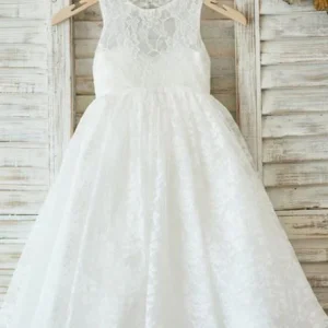 Wedding Party Dresses import placeholder for a line jewel open back white lace flower 160220710