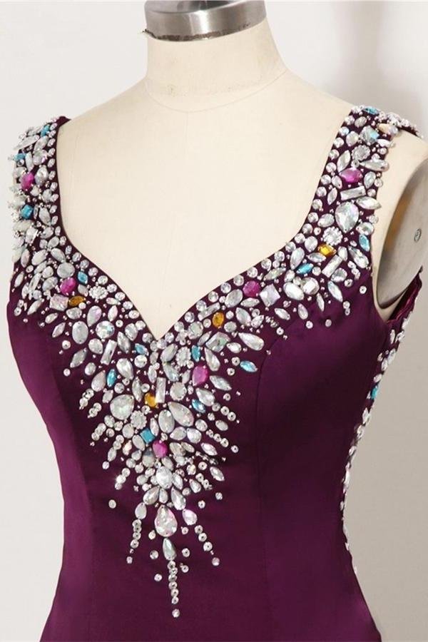 sweep train plum beaded long front split mermaid prom dresses for teens k740 sweep train plum beaded long front split mermaid prom dresses for teens k740
