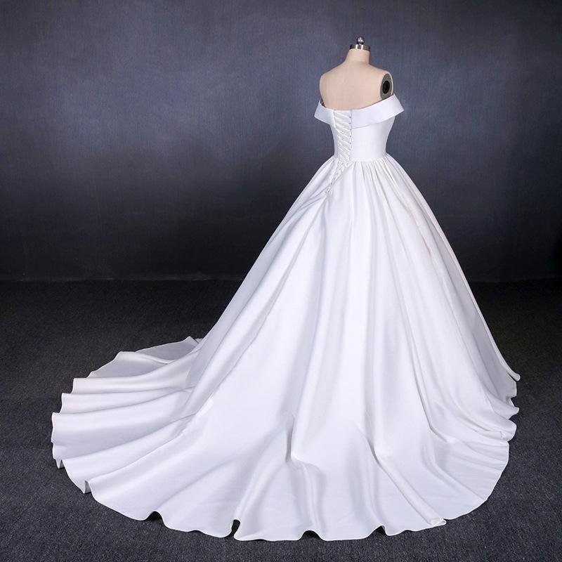 off the shoulder white ball gown simple wedding dress, satin bridal gown dmq20 off the shoulder white ball gown simple wedding dress, satin bridal gown dmq20