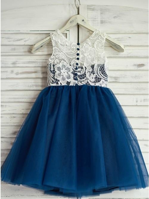 a line round neck navy blue tulle flower girl dress with lace dmp18 a line round neck navy blue tulle flower girl dress with lace dmp18