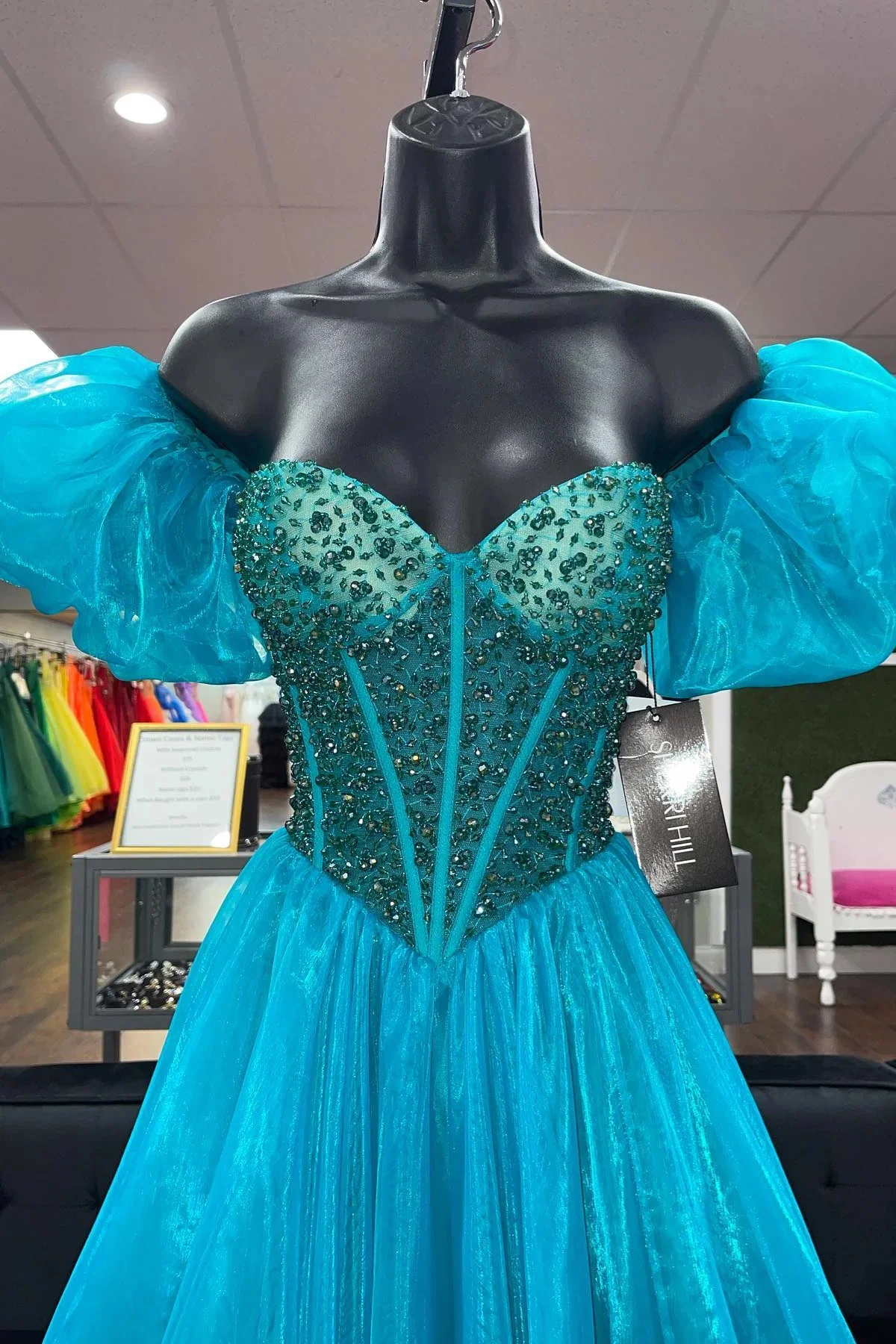 blue a line puff off the shoulder beaded long prom dress evening dresses dmp312 blue a line puff off the shoulder beaded long prom dress evening dresses dmp312