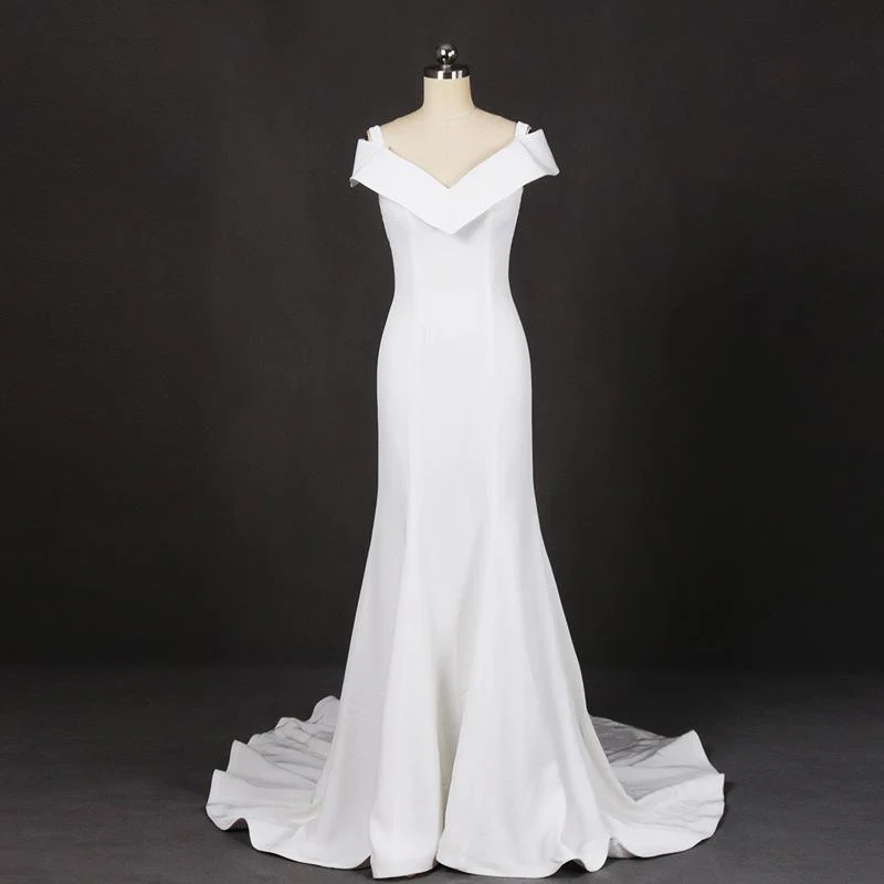 mermaid v neck off white simple wedding dress, long bridal dresses dmq18 mermaid v neck off white simple wedding dress, long bridal dresses dmq18
