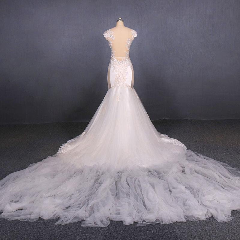 charming mermaid tulle wedding dress, chapel train long bridal gown dmq14 charming mermaid tulle wedding dress, chapel train long bridal gown dmq14