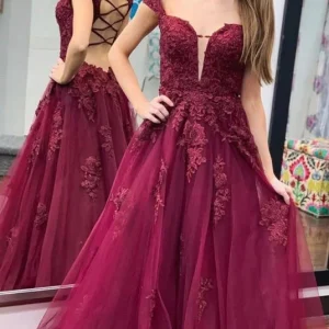 import placeholder for burgundy a line tulle lace appliques lon 160220550