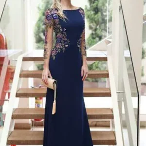 import placeholder for sheath long sleeves navy blue prom dress 160219658