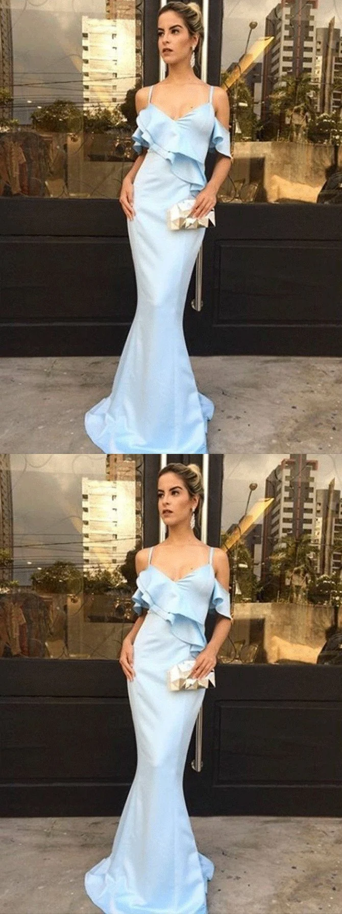 mermaid spaghetti straps light blue satin long prom dress with ruffles dmf6 mermaid spaghetti straps light blue satin long prom dress with ruffles dmf6