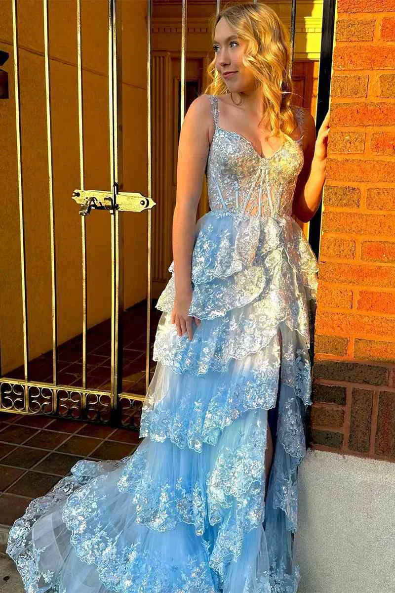 light blue corset lace tiered tulle long formal prom dress evening dresses dmp315 light blue corset lace tiered tulle long formal prom dress evening dresses dmp315
