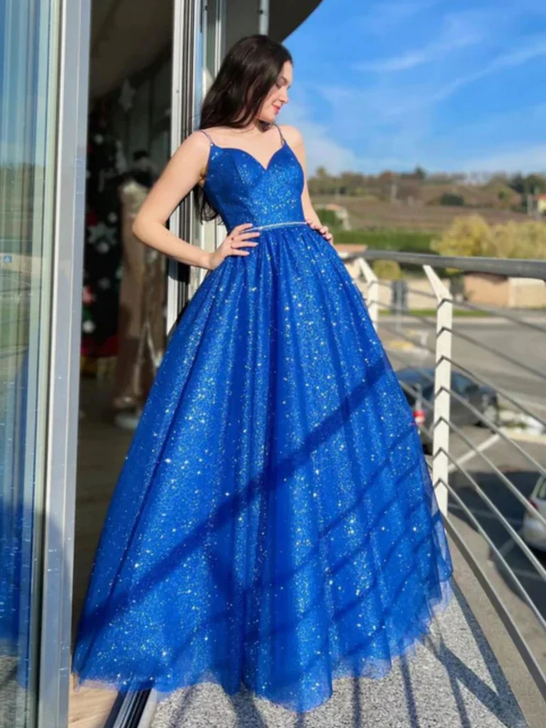 shiny a line royal blue tulle long prom dresses, formal evening dresses dmp294 shiny a line royal blue tulle long prom dresses, formal evening dresses dmp294