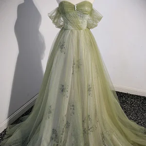 Evening Dresses import placeholder for a line green tulle sweetheart long prom 160218735