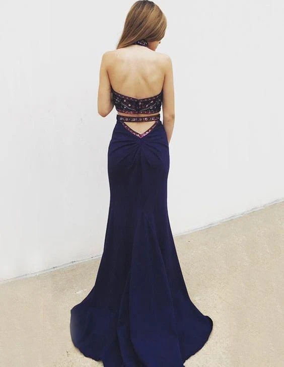 sexy two piece mermaid halter backless navy blue long prom dress with beading embroidery dm501 sexy two piece mermaid halter backless navy blue long prom dress with beading embroidery dm501