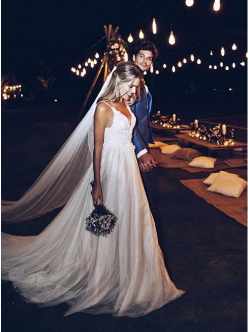 a line spaghetti straps backless sweep train boho wedding dress with appliques dmr41 a line spaghetti straps backless sweep train boho wedding dress with appliques dmr41