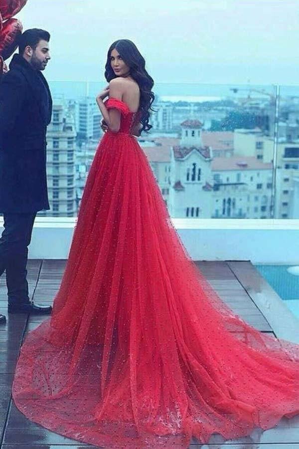 charming a line off the shoulder court train red tulle prom dress dm915 charming a line off the shoulder court train red tulle prom dress dm915