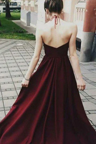 sexy halter dark burgundy long sleeveless prom dresses with appliques dm733 sexy halter dark burgundy long sleeveless prom dresses with appliques dm733
