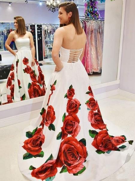 rose red floral long prom dresses with pockets strapless evening gown dmi64 rose red floral long prom dresses with pockets strapless evening gown dmi64